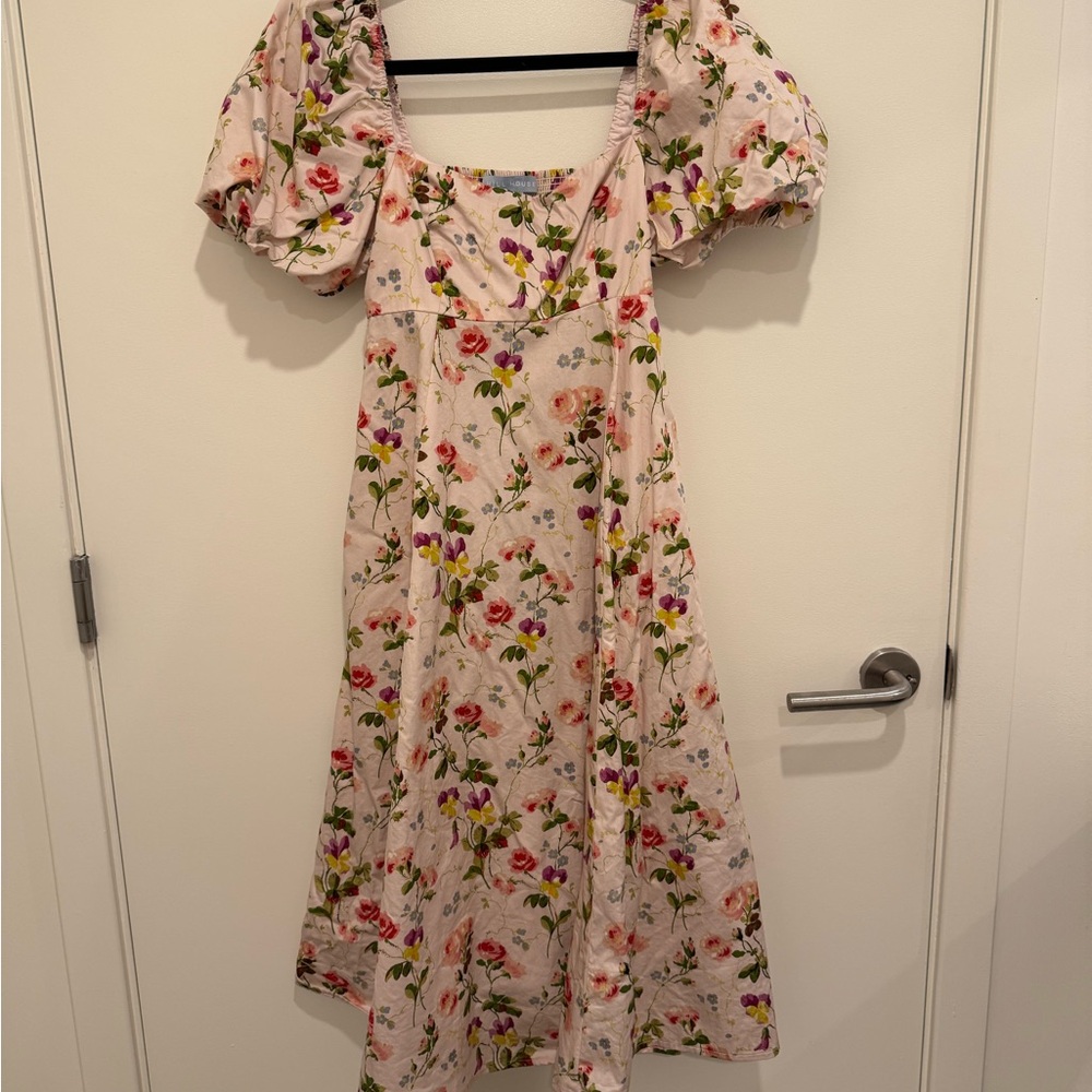 Hill House Floral Puff Sleeve Dress - Pink and Green